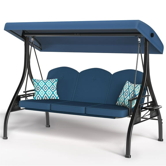 ZZW 3-Seat Porch Swing with Stand and Adjustable Canopy, 800lb Capacity, Removable Cushion