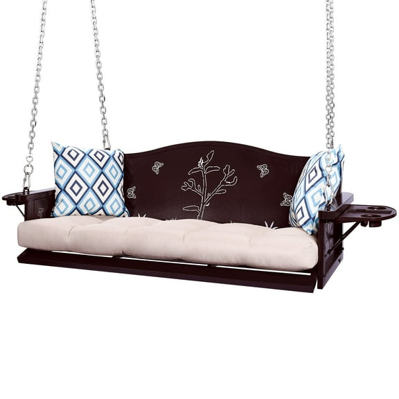 zzw 3-Person Metal Porch Swing with Tray & Cushions, 900 lb Capacity, Rust-Resistant for Patio, Garden & Lawn