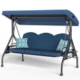 thumbnail image 1 of zzw 3-Person Porch Swing with Stand, 800lb Capacity & Adjustable Canopy | 2-in-1 Convertible Outdoor Swing Bed with Removable Cushion for Patio, Garden, Deck, Blue, 1 of 9