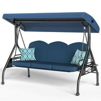zzw 3-Person Porch Swing with Stand, 800lb Capacity & Adjustable Canopy | 2-in-1 Convertible Outdoor Swing Bed with Removable Cushion for Patio, Garden, Deck, Blue