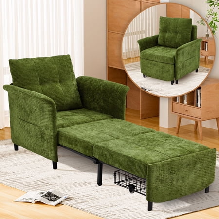 zzw 4-in-1 Convertible Sleeper Chair, 79" Long Pull Out Bed with Adjustable Backrest & Pillow, Supports 500 LBS, Space-Saving Lounge Chair for Living Room, Apartment, and Small Spaces