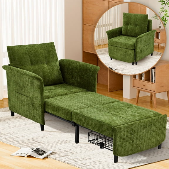 zzw 4-in-1 Convertible Sleeper Chair, 79" Long Pull Out Bed with Adjustable Backrest & Pillow, Supports 500 LBS, Space-Saving Lounge Chair for Living Room, Apartment, and Small Spaces