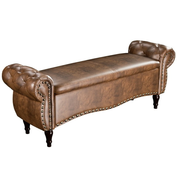 zzw 53" Upholstered Storage Ottoman Bench with Safety Hinge Lid and Tufted Fabric