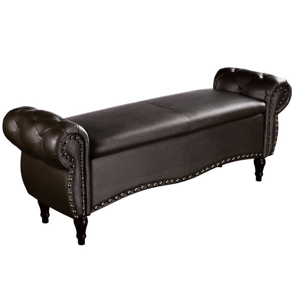 zzw 53" Upholstered Storage Ottoman Bench with Safety Hinge Lid and Tufted Fabric