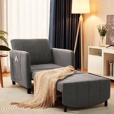 zzw 84" Extra Long Convertible 4 in 1 Sleeper Chair with Pull-Out Mechanism, Dark Grey
