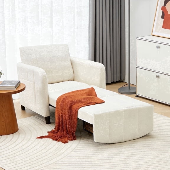 ZZW 84" Extra Long Convertible 4 in 1 Sleeper Chair Bed with Pull-Out Mechanism , Home Living Room, White