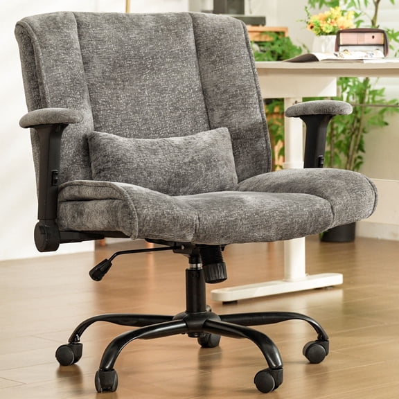 zzw Chenille Home Office Criss Cross Chair with Flip Arms, Lumbar Support and Wheels, Gray