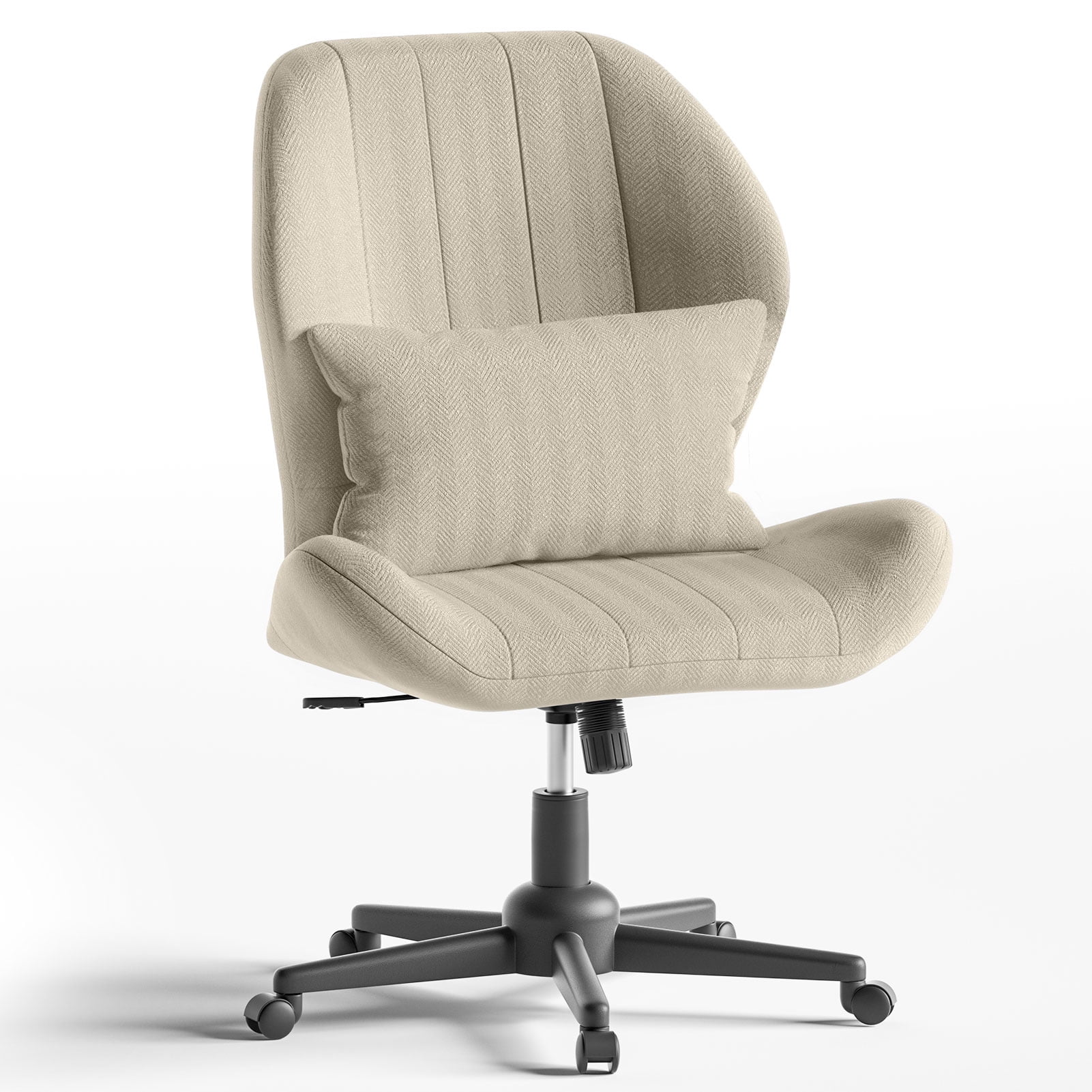 zzw Cross Legged Office Chair with Wheels, Armless Desk Chair with Wide ...