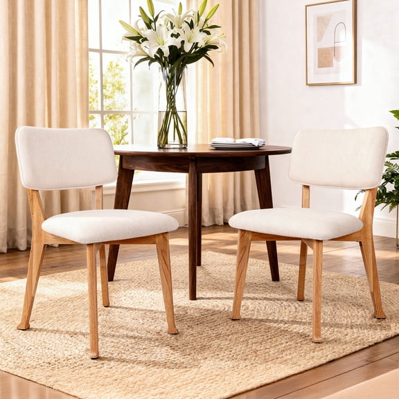 zzw Mid Century Modern Wooden Upholstered Dining Side Chairs, Natural (Set of 2)