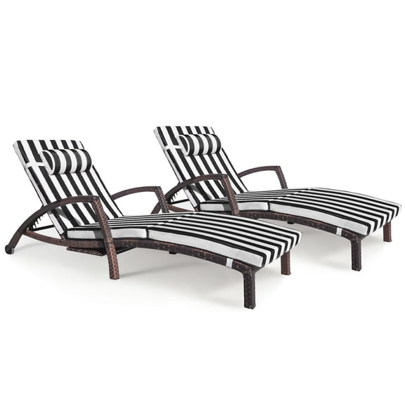 zzw Wicker Outdoor Chaise Lounge with Adjustable Back, Cup Holder and Thick Cushion, Brown Black White
